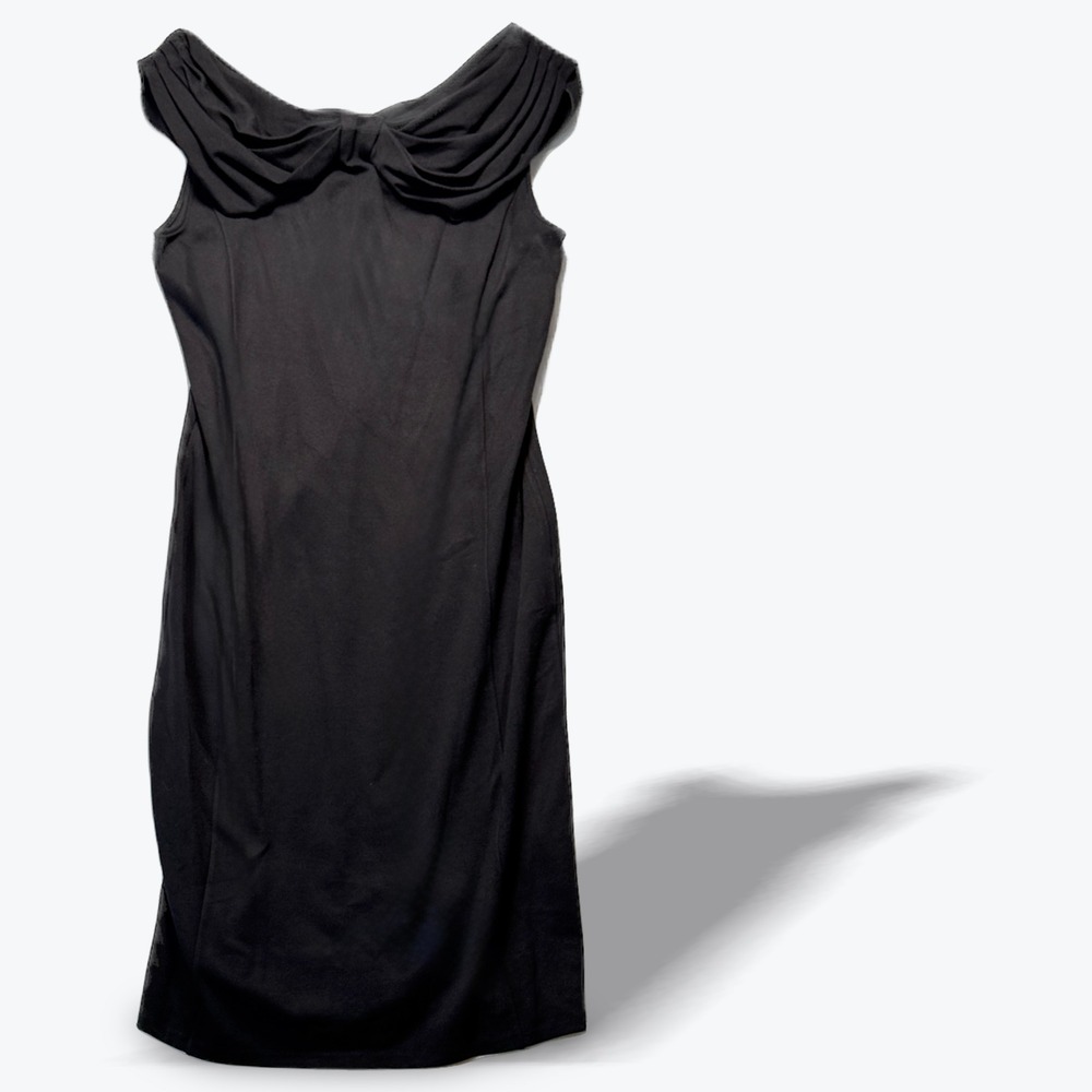 Armani Collezioni Sheath Dress Draped Portrait Neck Black Size 12 Italy